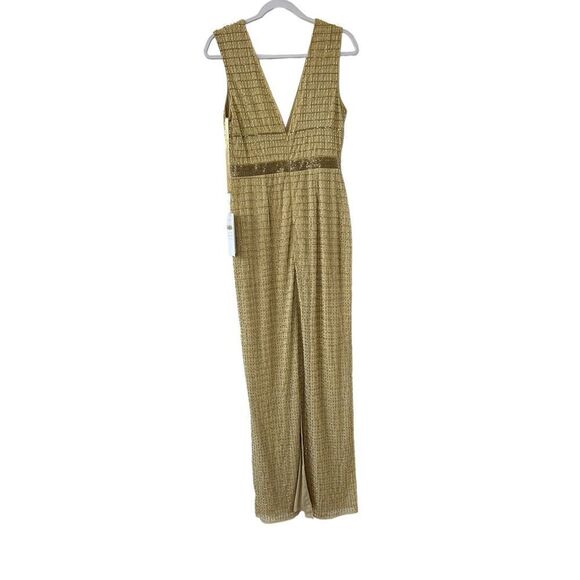 Mac Dugal Beaded V Neck Lined Column Empire Waist Gown Gold Women's Size 4 5625 - Picture 6 of 11